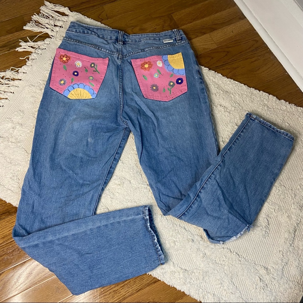 Billabong custom painted distressed denim straight leg jeans 28